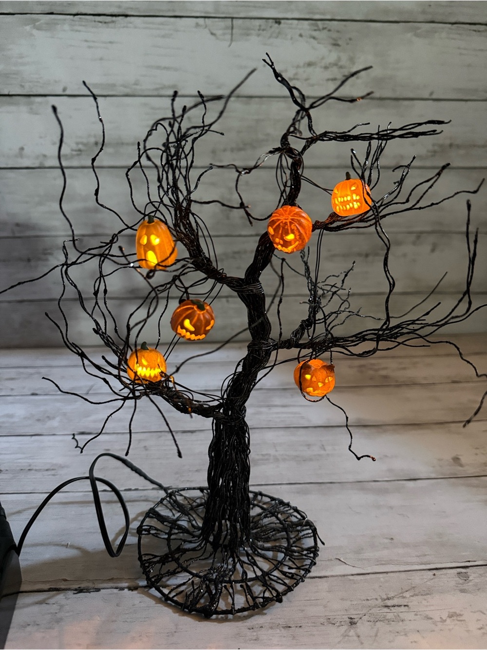 Department 56 Halloween Village wire pumpkin light up tree Jack o Lantern